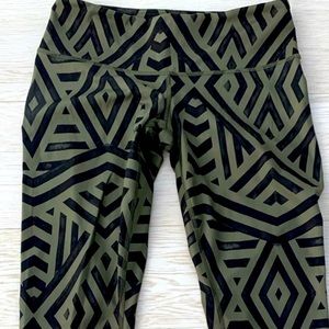 LuluLemon Tribal Print Olive Green and Black Leggings